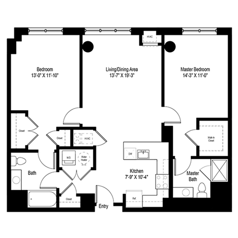 Floor plan for 2 beds, 2 baths, 1156 sqft